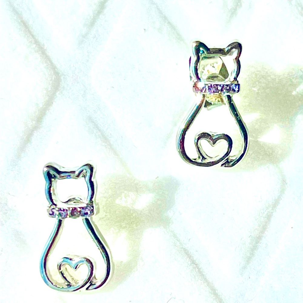 Cat earrings Round Cut Simulated Birthstone Pet Animal Cat